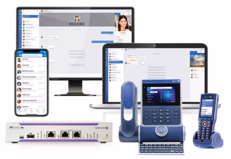 Alcatel OXO IP-Telefonanlage mit Endgeräten und Rainbow UC-Client