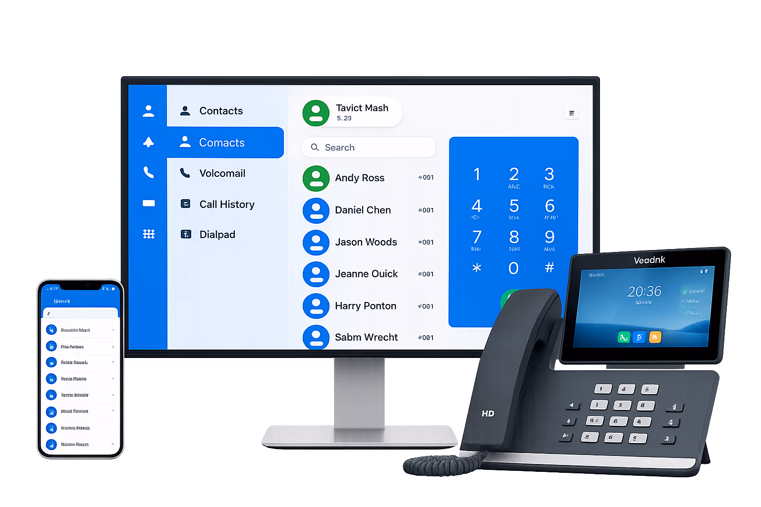 Cloud Telefonanlage mit Desktop-Client, Mobile APP und IP-Telefon für Unternehmen